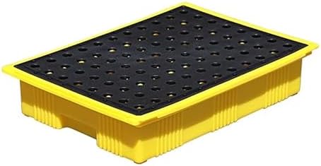 Modular Spill Containment Pallet with Drain - Yellow & Black, 1/2 Drum Capacity (120x60x10cm/47x24x4in) - Durable Spill Platform for Safe Hazardous Liquid Storage