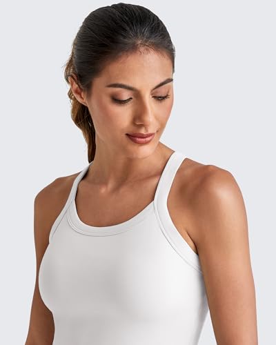Image of G4Free Barefeel Cropped Workout Tops for Women Built in Bra Removable Padded Longline Sports Bras Racerback Yoga Tops