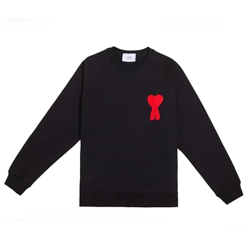 トレーナー アミ メンズ スウェットシャツ 長袖 レディース スウェット クルーネック T シャツ レッドハート刺繍 文字A カジュアル 大きいサイズ 男女兼用 無地 カジュアル トップス 丸襟 プルオーバー (JP, アルファベット, L, ブラック) [並行輸入品]のサムネイル