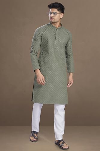 Image of DIVISIVE Men's Thread Embroidered Cotton Only Slim Fit Kurta