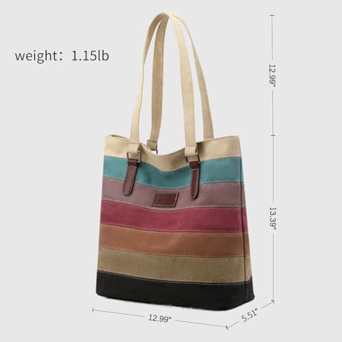 Striped Canvas Tote Bag - Multi-Color Crossbody Shoulder Purse Tote-Handbag for Women3