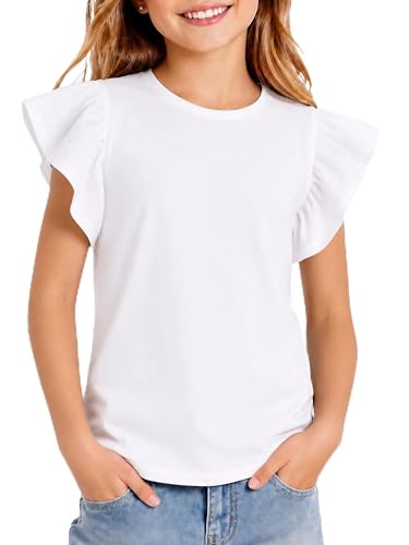 Image of Girls' Summer Shirts Cute Tops Ruffle Sleeve Crew Neck Casual Tees