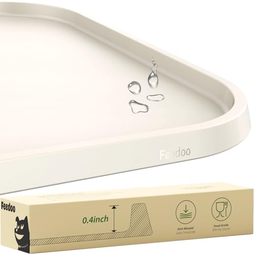Feedoo Tappetino Ciotole Gatto e Cane,Tappetino in Silicone Extra Spesso[bordo rialzato resistente alle deformazioni],posizionamento in silicone impermeabile per ciotole per cibo e acqua(Bianco Crema)