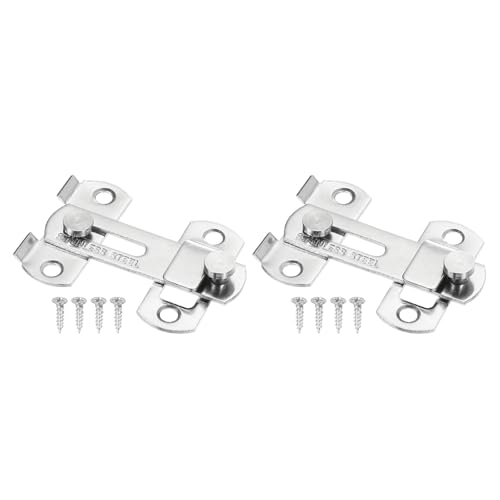 PATIKIL Pestillos de puerta de granero, paquete de 2 unidades, 2.6 x 2 pulgadas, acero inoxidable, pestillo de puerta corrediza, cerradura de seguridad con tornillos para armario, color plateado