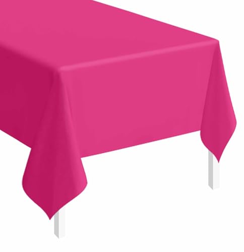 Image of SietDESEO 3 Pack Hot Pink Plastic Tablecloth Rectangle 54 x 108 Premium Disposable Table Cloth Plastic Table Cover for Wedding Baby Shower Party Supplies