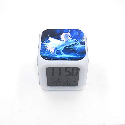 Boway 3＂Desk & Shelf Clock Unicorn Wings Fly Digital Alarm Clock With Led Lights Blue Plastic Table Clock For Kids Teenagers Adults Home/Office Decor #TOP2
