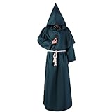 Generisch Disfraz de monje para hombre, traje medieval para hombre, con capucha, monje, sacerdote, disfraz medieval para Halloween, carnaval