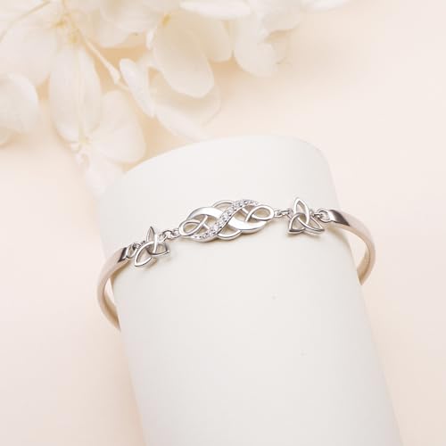 Two Tone Irish Celtic Knot Bracelet 925 Sterling Silver Infinity Love Good Luck Irish Cuff Bangle Bracelet Birthday Graduation Gifts Jewelry for Women 6