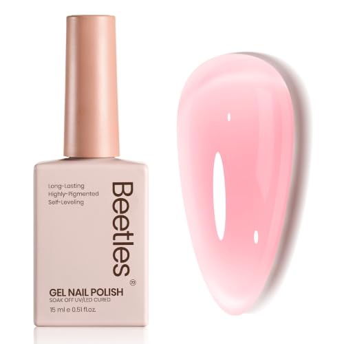 Image of Beetles Pink Gel Nail Polish - 15ML Baby Pink Nude Gel Polish Nail Concealer Jelly Sheer Translucent Effect Soak Off UV French Nail Art Design Manicure Gift for Women