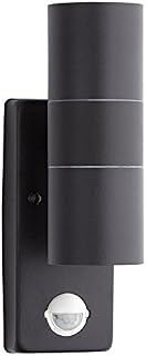 Biard Modern Black Round Up Down Outdoor Security Wall Light with PIR Motion Sensor - Stainless Steel IP44 Rated Ideal for Front Door, Porch, Driveway, Pathway, Patio & Garden - GU10 LED