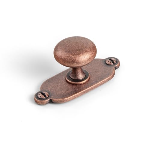 Image of Goo-Ki Antique Copper Zinc Alloy Cabinet Knob with Backplate - Single Hole Center Cabinet Pull Hardware for Bedroom, Kitchen, 6 Pack(8611-G013)