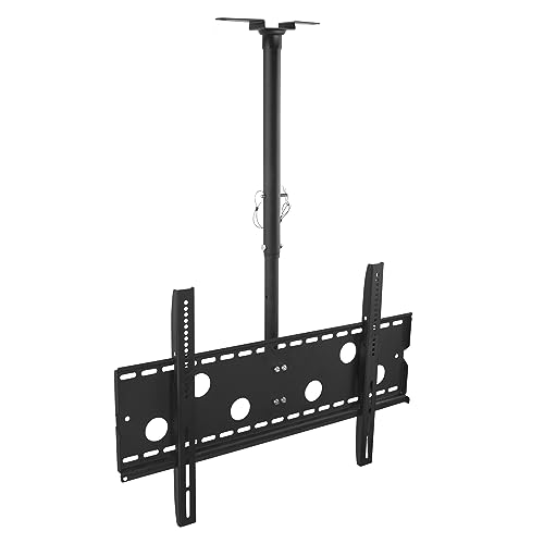Mount-It Ceiling TV Mount For 32 37 40 42 43 50 55 60 65 70 Inch Flat Panel Televisions, Articulating Hanging Swivel TV Pole Bracket Adjustable Height 175 Pound Capacity, Black (MI-501B), Single