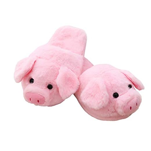 seemehappy Plush Pink Pig Slippers Winter Warm Stuffed Animal Slippers for Women