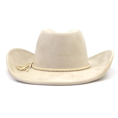 Image of Western Cowboy Hat for Women Men Classic Fedora Hats Wide Brim Suede Cowboy Hat for Women with Buckle Belt