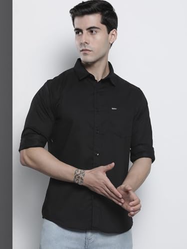 Image of The Indian Garage Co Men Slim Fit Solid Full Sleeves Spread Collar Casual Shirt