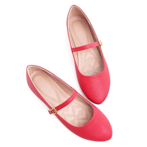 Image of TN TANGNEST Leather Flats for Women Retro Mary Jane Flats | Comfortable Square Toe Slip On Flats with Buckle Strap, Soft Work Flats Office Shoes