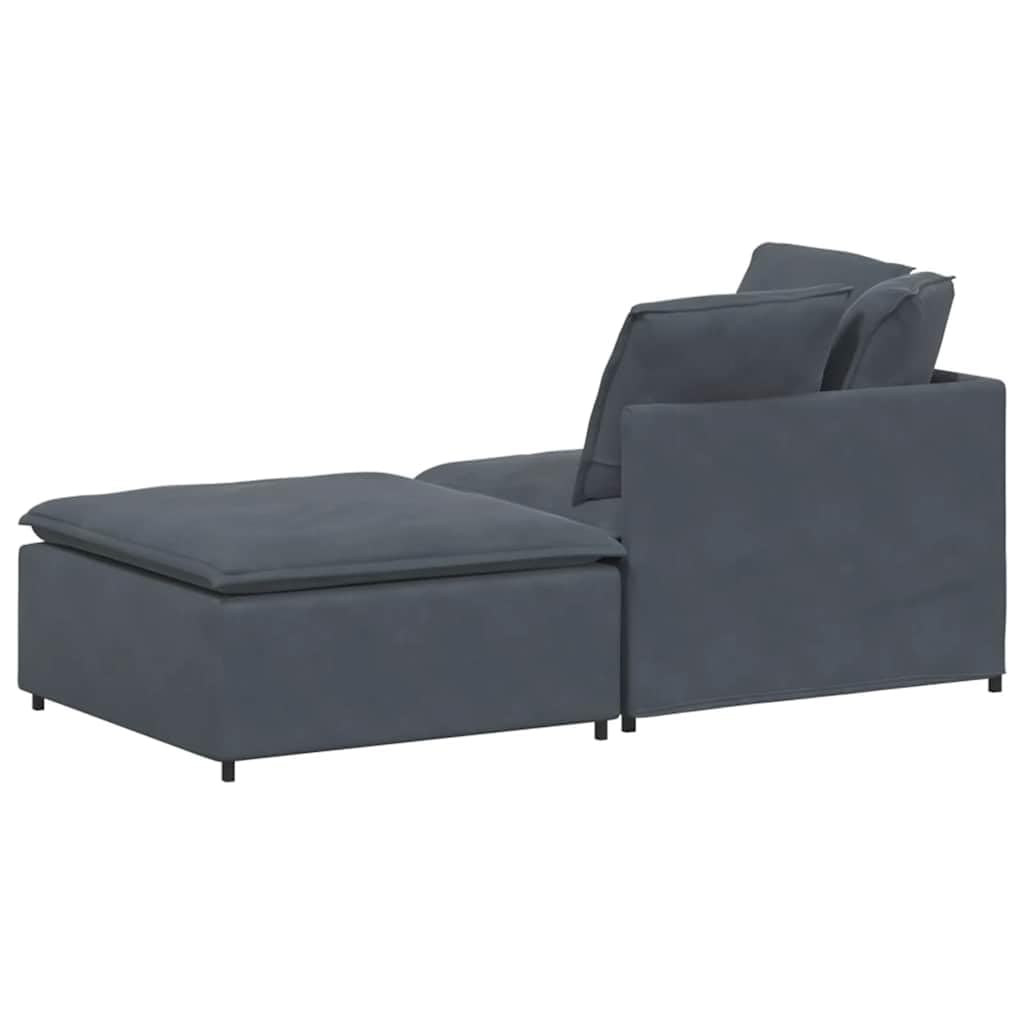 Sofá modular con reposapiés y cojín de terciopelo, color gris oscuro, 200 x 100 x 64 cm, marco de metal, sofá esquinero, sofá con asiento otomano y elemento de asiento para salón