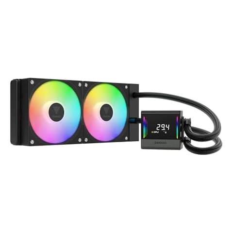 GAMDIAS CHIONE E4 240mm AIO CPU Liquid Cooler, Real-time Digital Display Patented PWM Pump, Hidden Cable Design, ARGB PWM Fan w/MB Sync, Intel LGA 1700/1200, AMD AM5/AM4, Black Cover