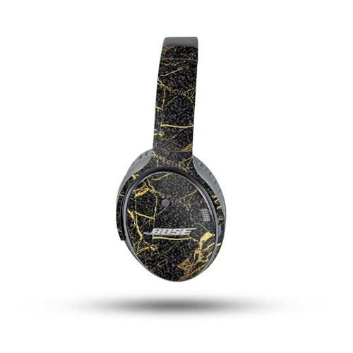 Image of MightySkins Glossy Glitter Skin Compatible with Bose QuietComfort 35 II Headphones - Black Gold Marble | Protective, Durable High-Gloss Glitter Finish | Easy to Apply