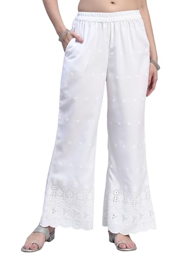Image of SHOPPING QUEEN Women's Cotton Embroidered Chikankari Palazzo