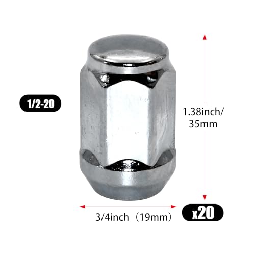 Image of 1 /2-20 Chrome Closed End Bulge Acorn Lug Nuts, 1.38 inch Tall 3 /4 inch Hex, 20pcs Cone Seat Lug Nuts