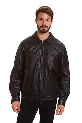 Excelled Men's Big and Tall Lambskin Shirt Collar Bomber Jacket, Black, 3X