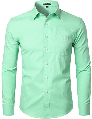 PARKLEES Herren Langarm Slim Fit Freizeit Business Hochzeit Hemd mit Brusttasche PYZSGCL02 Hellgrün XL