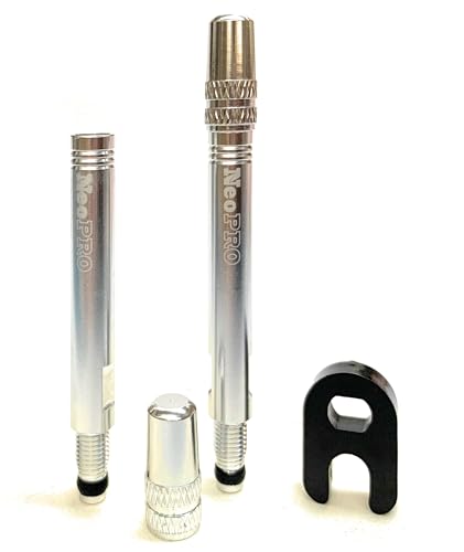 NeoPRO Presta Valve Extension Extender Kit (Pack of 2) w/Valve Key and Cap - Available in 4 Lengths - 20,30,40,60 mm (Silver, 40mm)