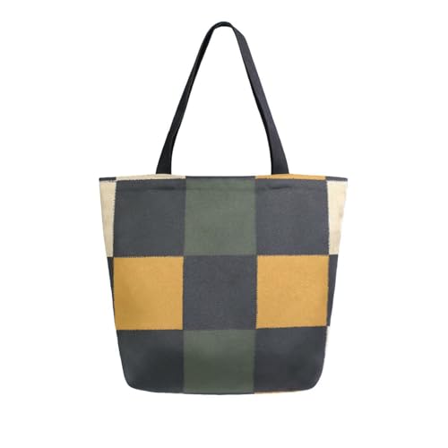 Extra Large Shoulder Tote Bag for Beach Travel Weekender Gym Earthytonescheck Pattern Reusable Grocery Canvas Shopping Bag2