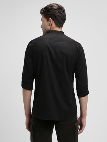 Image of Dennis Lingo Men's Cotton Solid Slim Fit Mandarin Collar Full Sleeves Casual Shirt