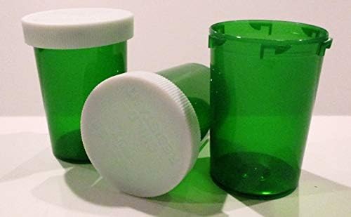 Plastic Prescription Green Vials/Bottles 100 Pack w/Caps Large 20 Dram Size-New