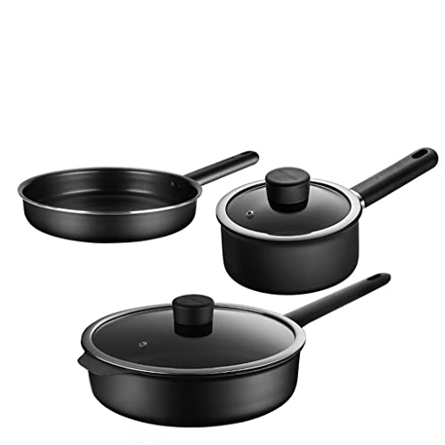 Juego de utensilios de cocina antiadherentes con tapa y colección de cubiertos, esenciales de cocina esenciales para chefs caseros