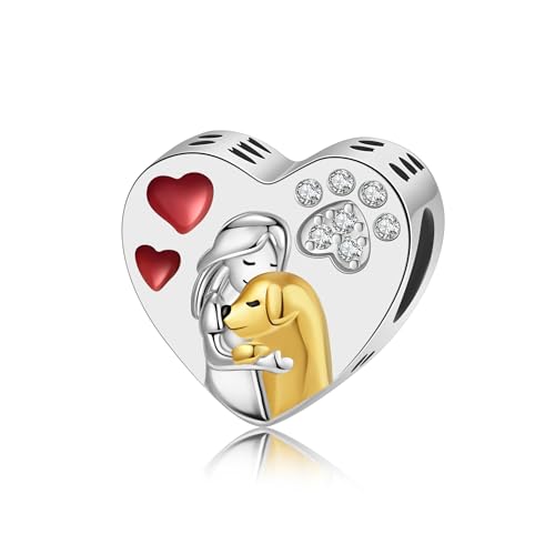 Alstiva - Alstiva Umarmender Hund Herz-Charm 925 Sterling Silber 5A Zirkonia Charm Anhänger für Armband Bead Pendant für Europäische Armbänder Halsketten Schmuck Geschenk für Frauen Freundin Damen - -13%