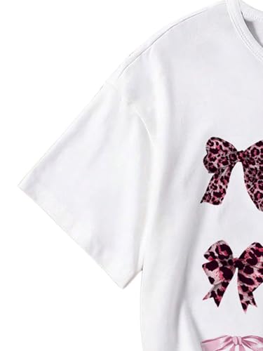 Image of RoseSeek Girl's Bow Graphic Tees Crew Neck Short Sleeve Summer T Shirts Preppy Cute Clothes for Girls