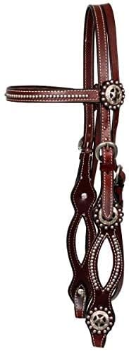 Showman Burgundy Leather Headstall and Reins w/Texas Star Conchos and Split Cheeks