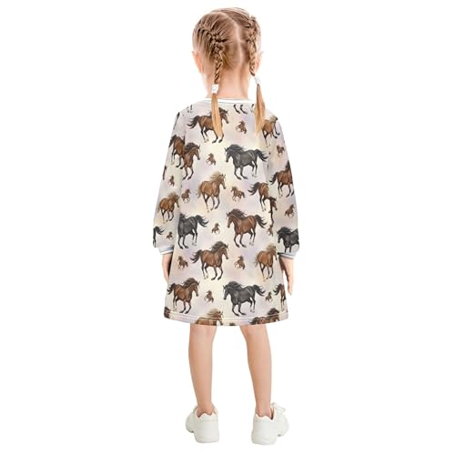 Watercolor Brown Horses Black Little Girls Sweater Dress Toddler Long Sleeve Floral Little Girl Winter Clothes 2t4