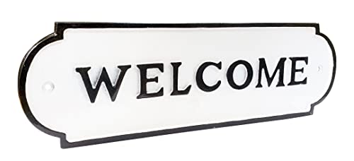 Ziolte Welcome Cast Iron Gate Sign Plate, Rustic Gate Plaque In White And Black, 11.9 X 3.6 Inches; Includes Mounting Hardware #TOP6