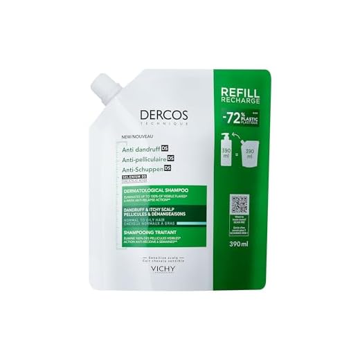 Vichy Dercos Anti-Schuppen DS, Dermatologisches Anti-Schuppen-Shampoo für normale bis fettige Kopfhaut und fettiges Haar, Anti-Rückfall-Wirkung, mit Selen DS und Salicylsäure, Nachfüllpackung, 390 ml