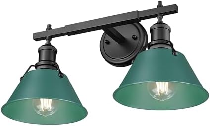 Golden Lighting Yep Orwell 2-Light Vanity in Matte Black and Pine Green Shade