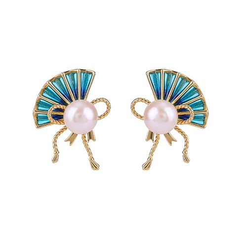 Boucles d'oreilles en émail bleu et perle pour femme en argent sterling