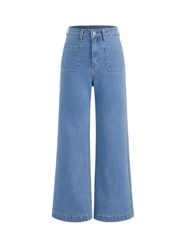 Image of CIDER Womens Wide Leg Jeans Cropped Length Stretchy Denim Flared Pants | High Waist, Trendy, Straight Leg Jean Bottoms