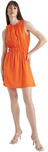 DeFacto Kadın Bisiklet Yaka Poplin Kolsuz Mini Elbise, Turuncu, 34 - Görsel 1