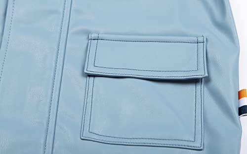 Image of Mud Kingdom Boys Rainslicker Hooded Rain Jacket PU Leather Outerwear Windproof Outdoor