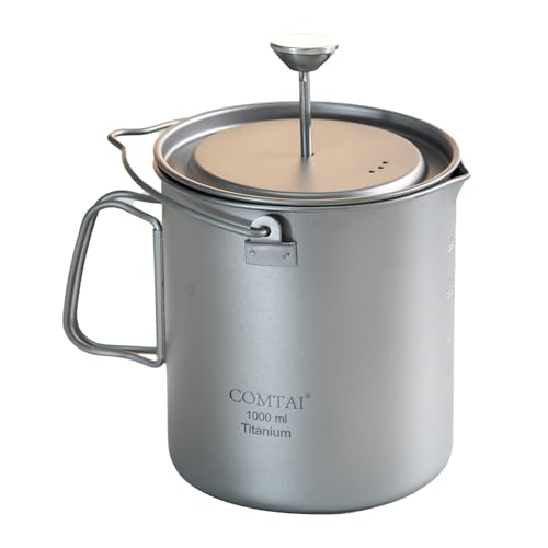 COMTAI Titanium French Press Pot 1000mL/35 fl ozCoffee Maker Camping with Lid and Filter Titanium French Press Cup Backpacking for Outdoor Hiking Camp (1000ml)