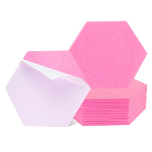 uxcell 12 paneles acústicos autoadhesivos de 12 x 10 x 0.4 pulgadas, buena densidad, a prueba de sonido, paneles hexagonales de absorción de sonido, azulejos de pared con borde biselado (rosa)