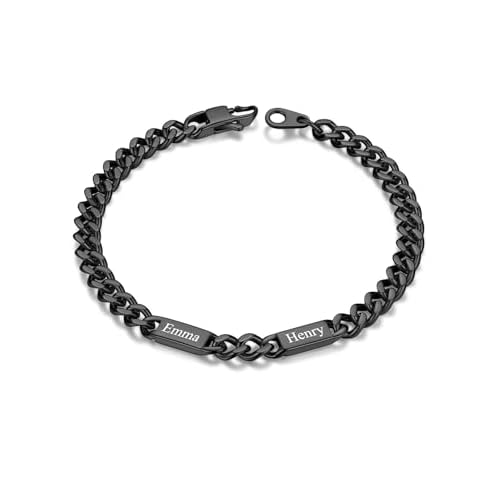 Custom4U Personalized Cuban Link Bracelet for Men, 5mm/7mm/9mm Width 1-6 Names Engraved Stainless Steel Customized Chain Silver Bracelet Jewelry Gifts for Men Women Mom Dad Husband Father c.