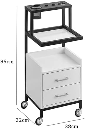 Salon Trolley Storage Cabinet with Hair Dryer Holders & Drawer - Essential Tool for Hair Salons, Barbershops, & Styling Stations - Mobile Organizer for Beauty Professionals