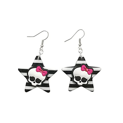 Acrylic Skeleton Star Earrings Colorful Striped Pentagram Skeleton Dangle Drop Earrings Personality Halloween Skeleton Head Butterfly Pentagram Earrings for Women