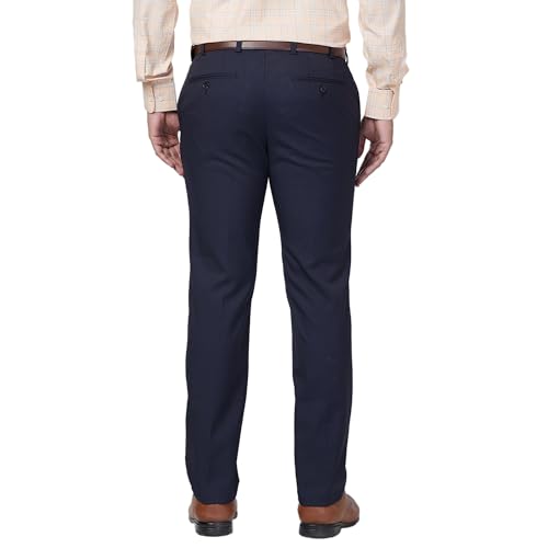 Image of Raymond Men's Stripe Pattern Slim Fit Poly Viscose Blend Flat Front Formal Trouser