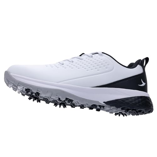 NRNHI Men's Golf Shoes Spike Wide Waterproof Lightweight Anti Slip